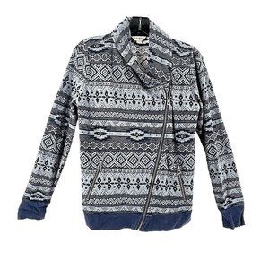 Lucky Brand Women's Offset Zipper Collared Sweat Shirt Geometric Print Size S